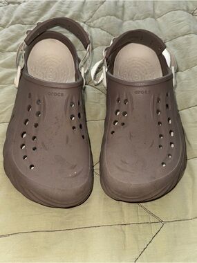 CROCS Classic Clog in Brown with White Heel Strap